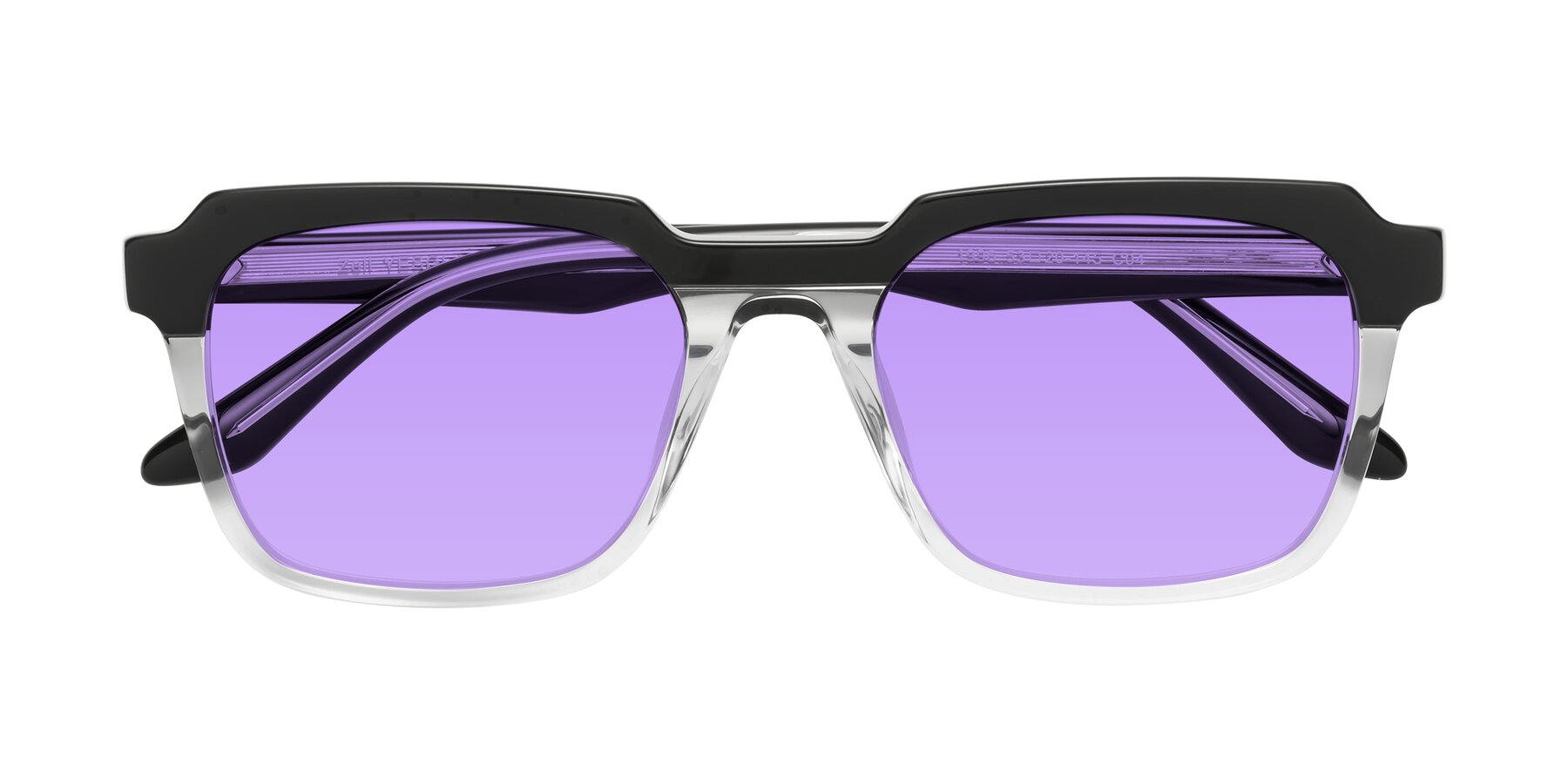 Folded Front of Zell in Black-Clear with Medium Purple Tinted Lenses