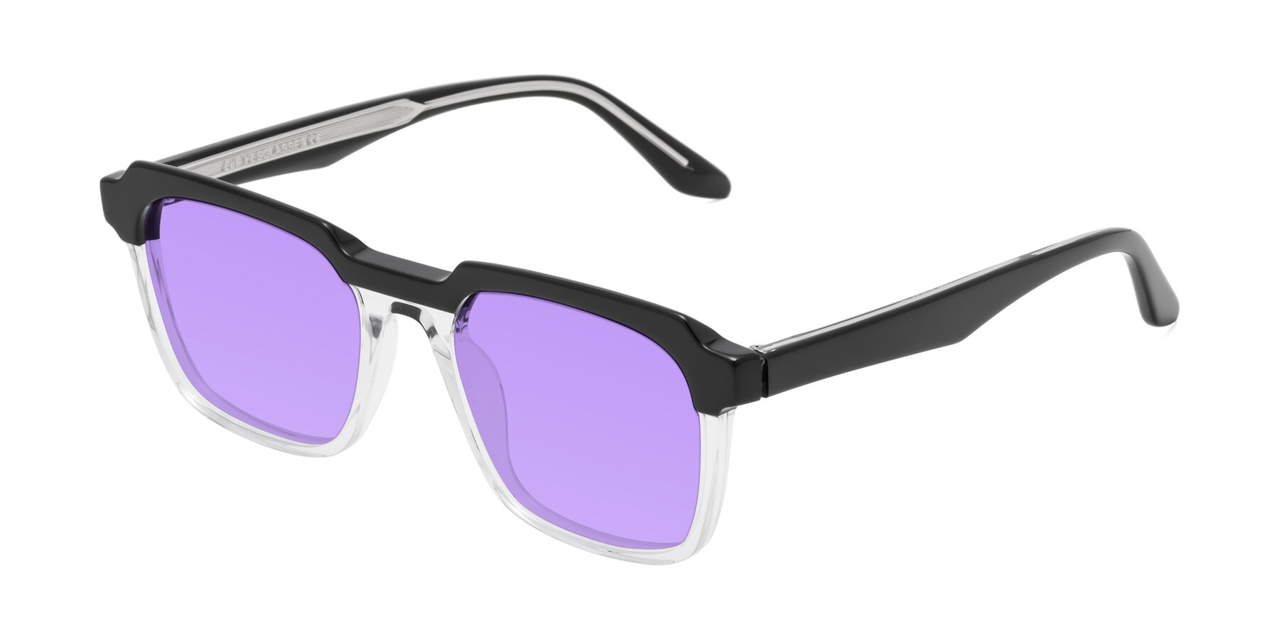 Angle of Zell in Black-Clear with Medium Purple Tinted Lenses