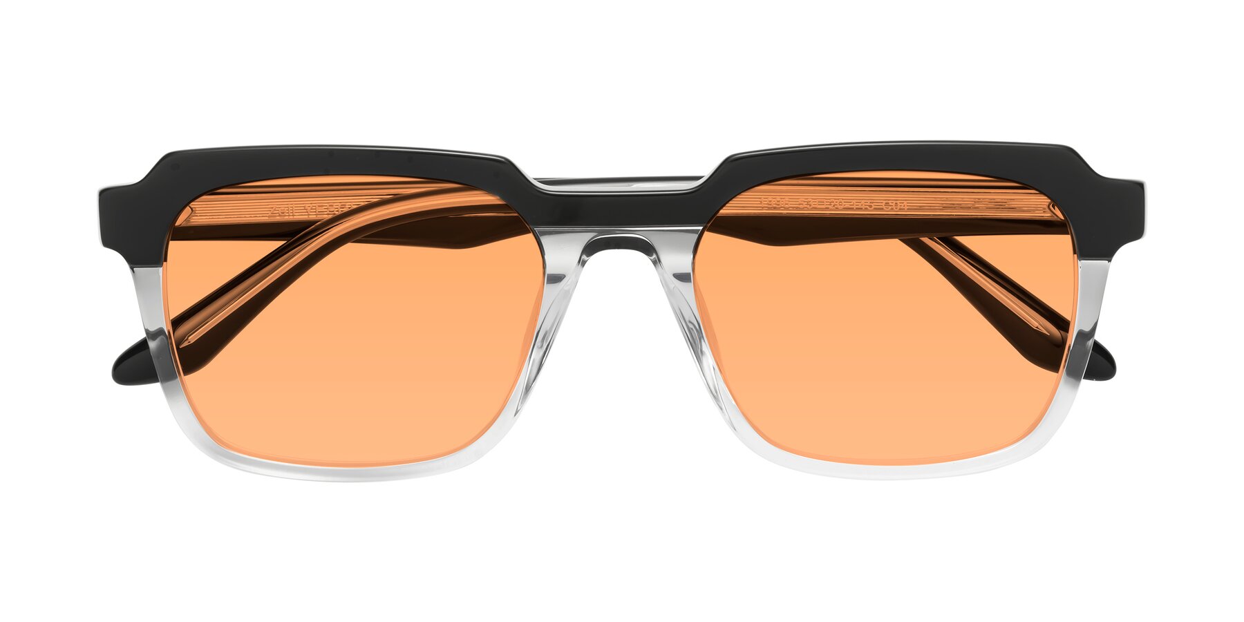 Folded Front of Zell in Black-Clear with Medium Orange Tinted Lenses
