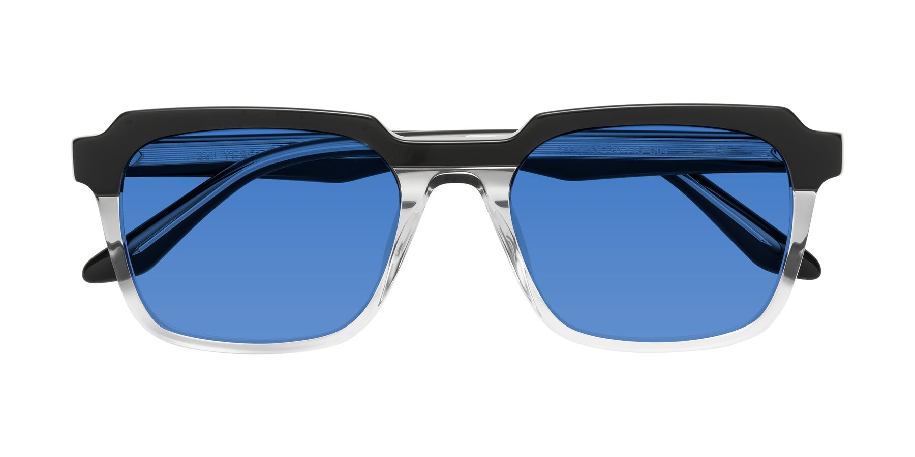 Folded Front of Zell in Black-Clear with Blue Tinted Lenses