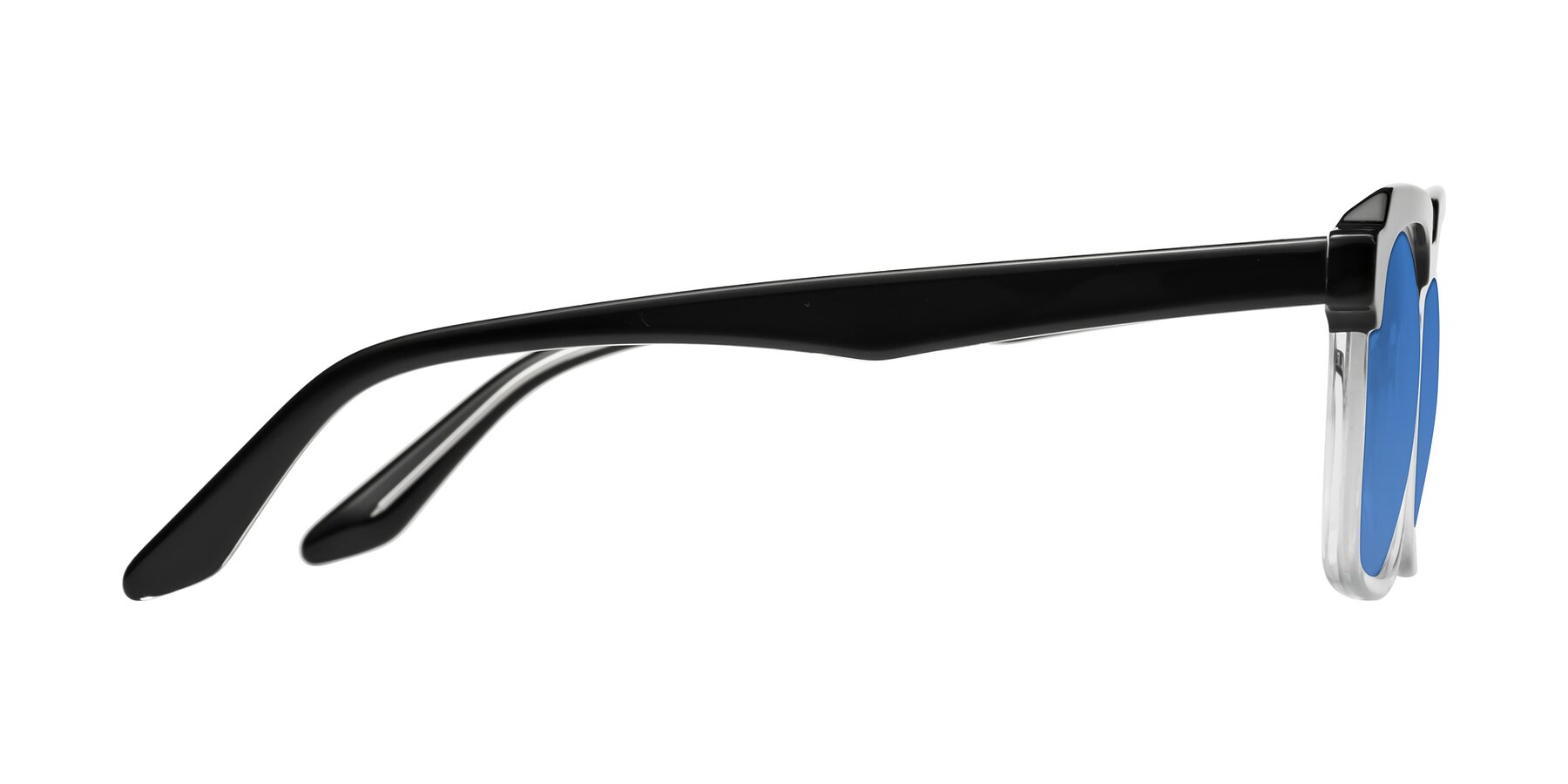 Side of Zell in Black-Clear with Blue Tinted Lenses