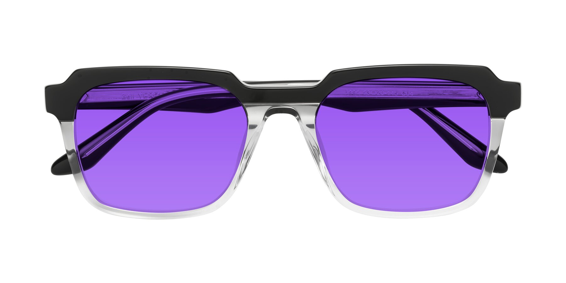 Folded Front of Zell in Black-Clear with Purple Tinted Lenses