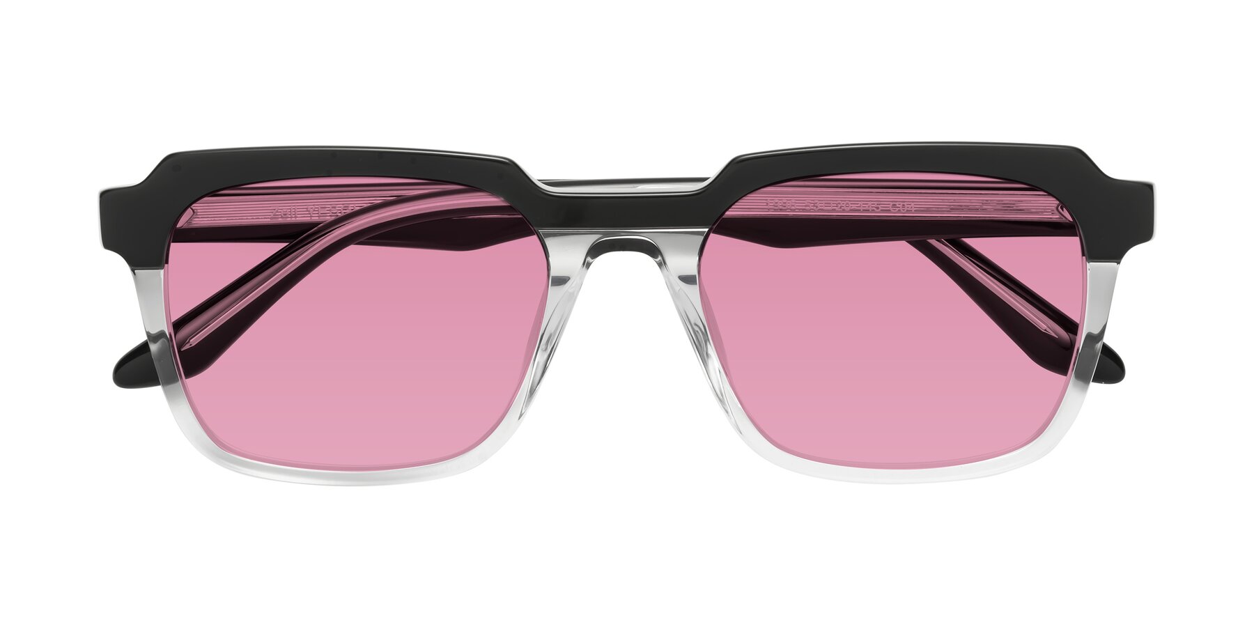 Folded Front of Zell in Black-Clear with Medium Wine Tinted Lenses