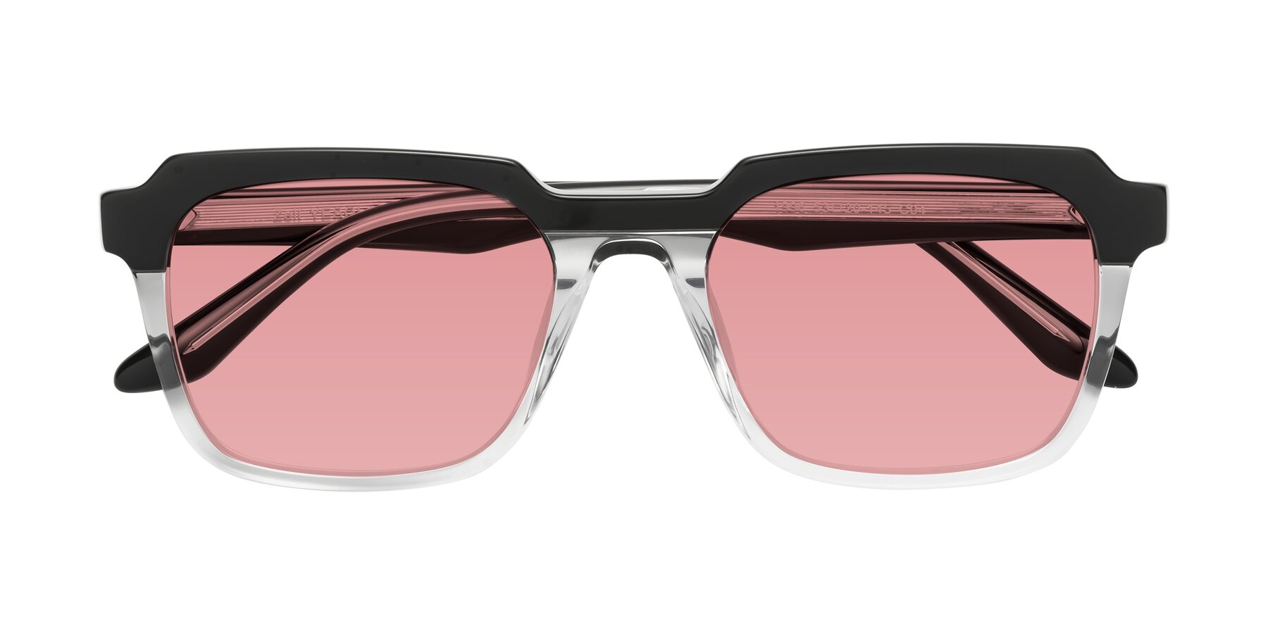 Folded Front of Zell in Black-Clear with Medium Garnet Tinted Lenses