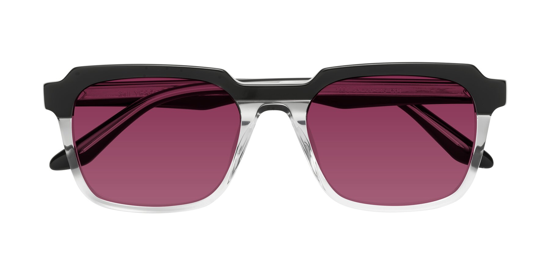 Folded Front of Zell in Black-Clear with Wine Tinted Lenses