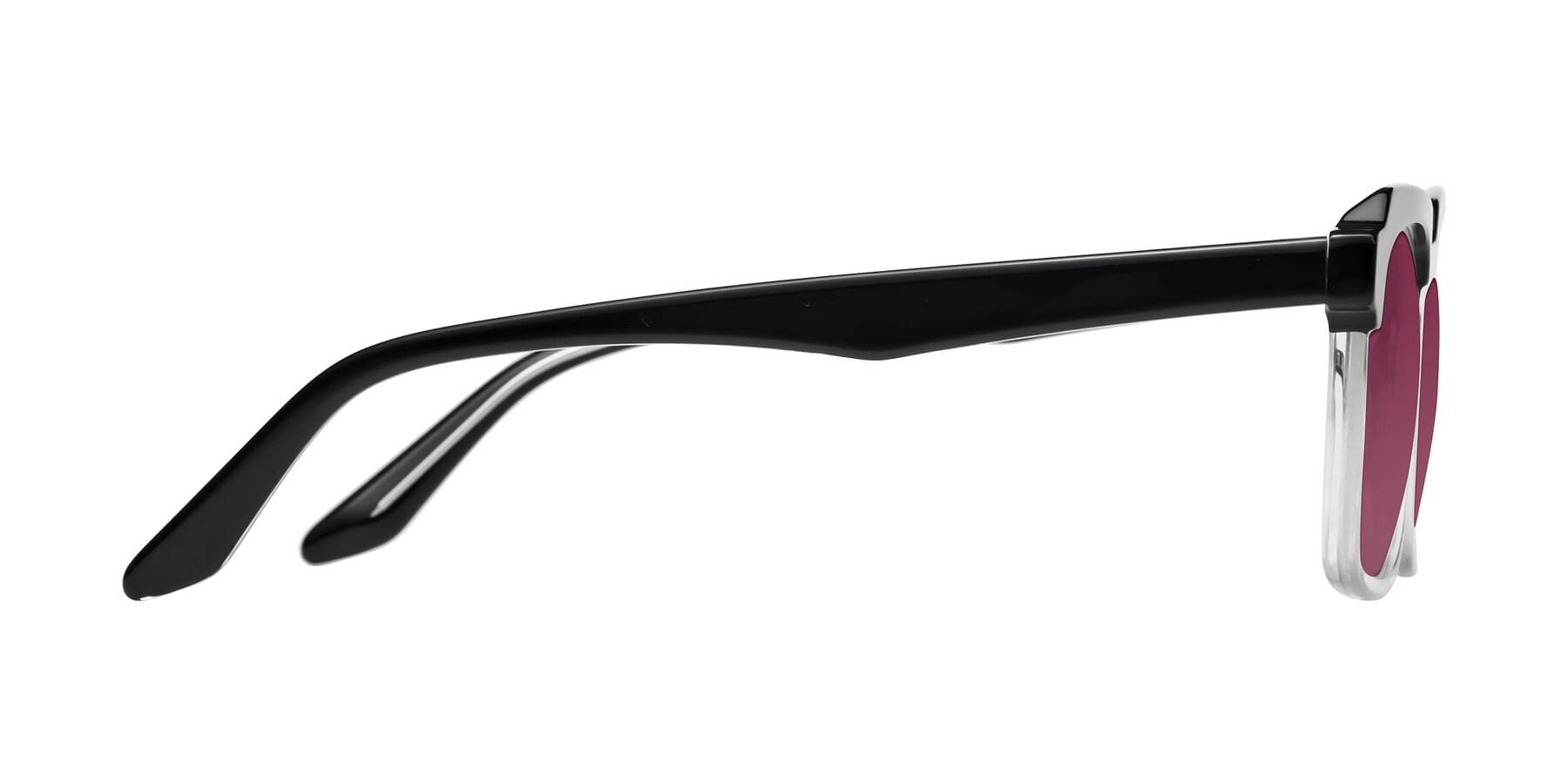 Side of Zell in Black-Clear with Wine Tinted Lenses