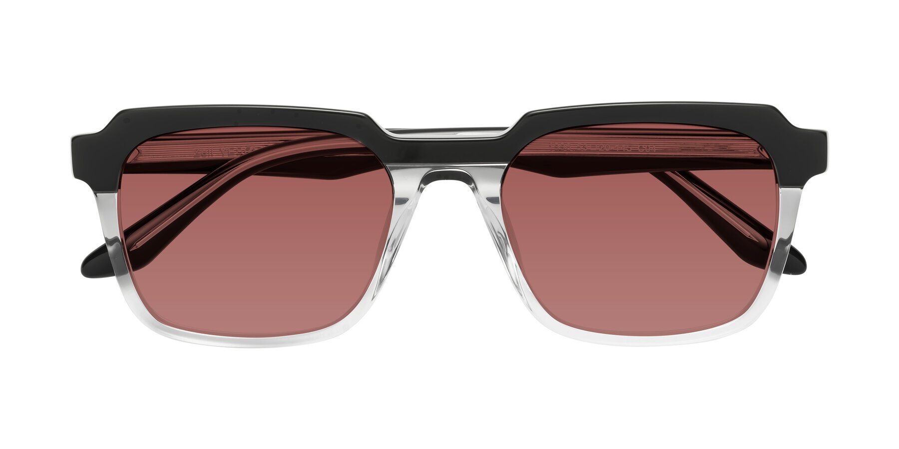 Folded Front of Zell in Black-Clear with Garnet Tinted Lenses