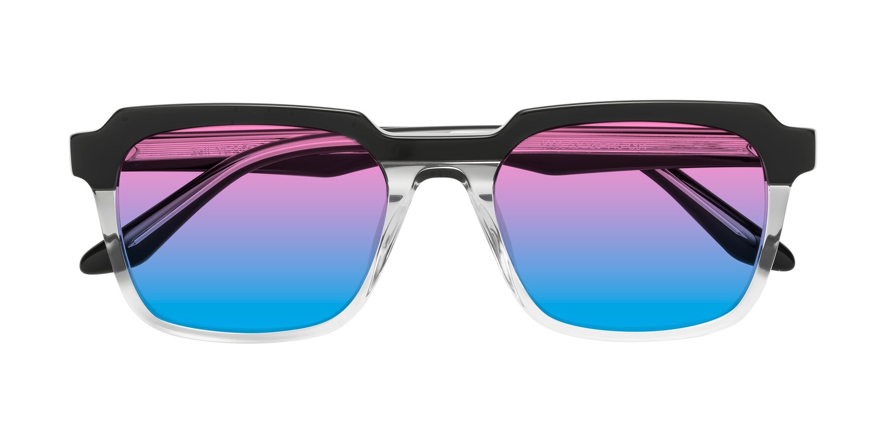 Folded Front of Zell in Black-Clear with Pink / Blue Gradient Lenses