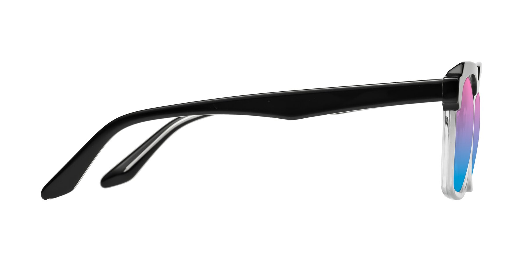 Side of Zell in Black-Clear with Pink / Blue Gradient Lenses