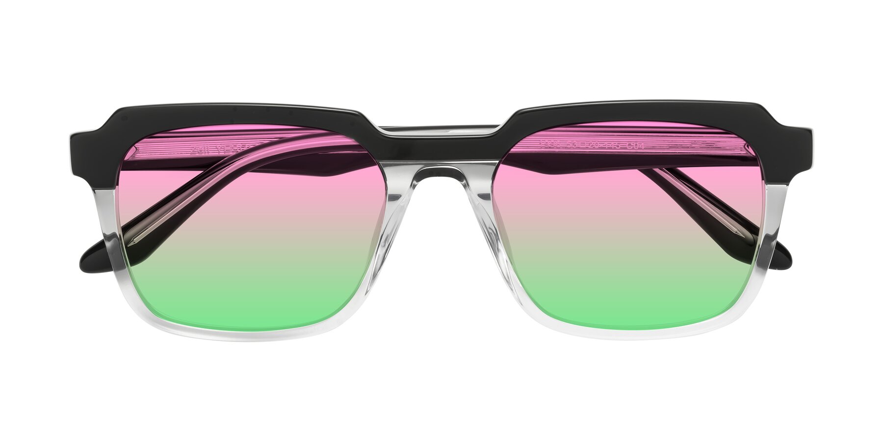 Folded Front of Zell in Black-Clear with Pink / Green Gradient Lenses
