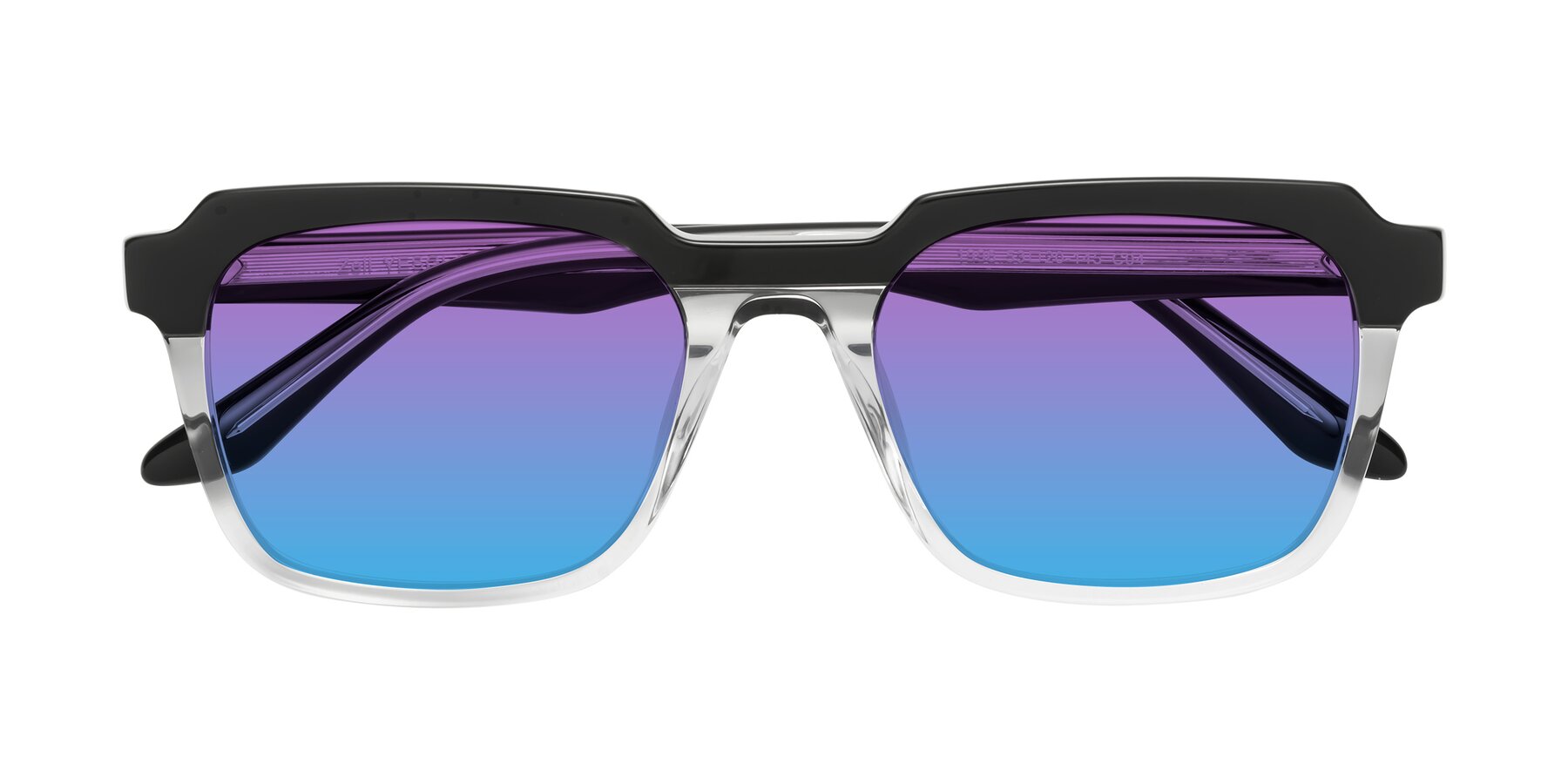 Folded Front of Zell in Black-Clear with Purple / Blue Gradient Lenses