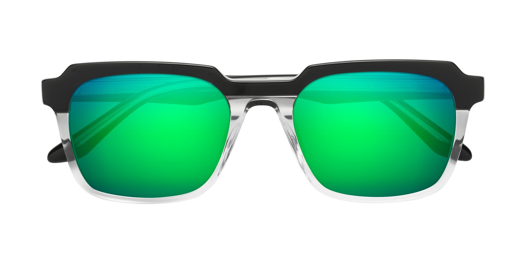 Folded Front of Zell in Black-Clear with Green Mirrored Lenses