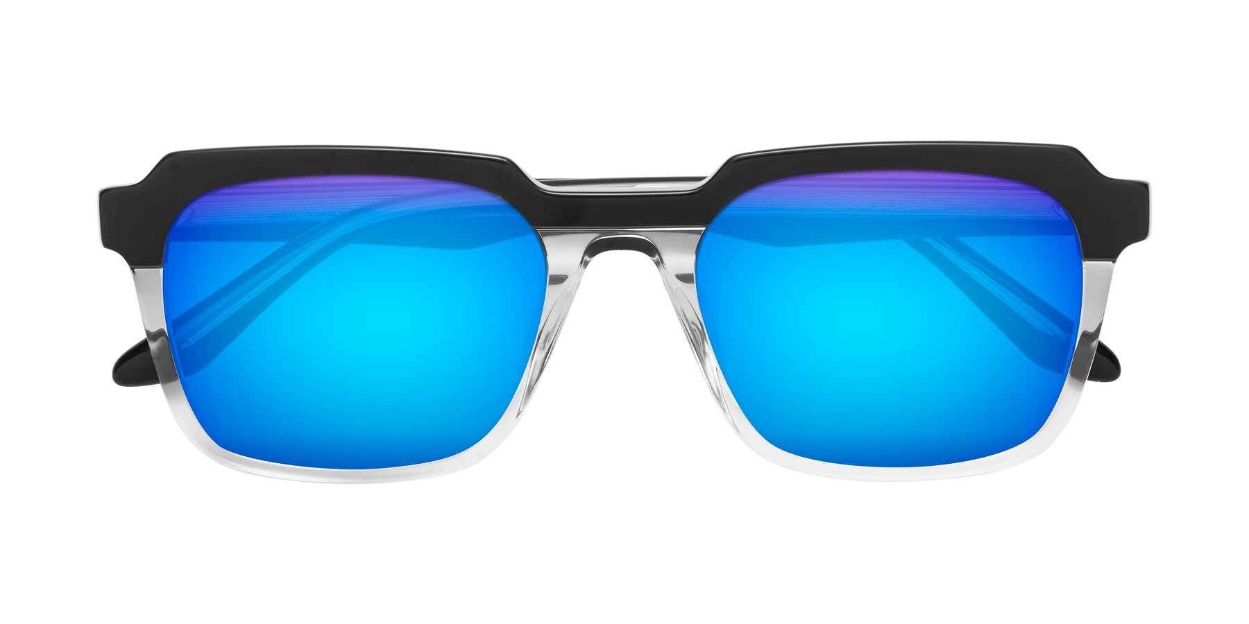 Folded Front of Zell in Black-Clear with Blue Mirrored Lenses