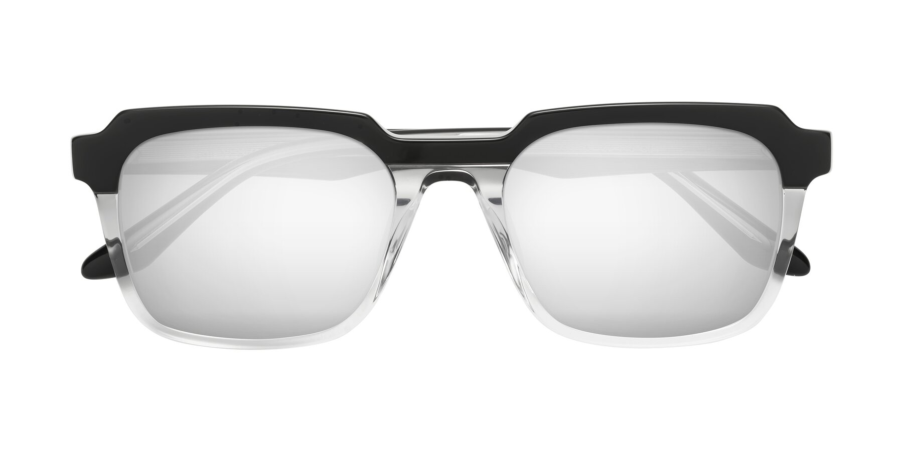 Folded Front of Zell in Black-Clear with Silver Mirrored Lenses