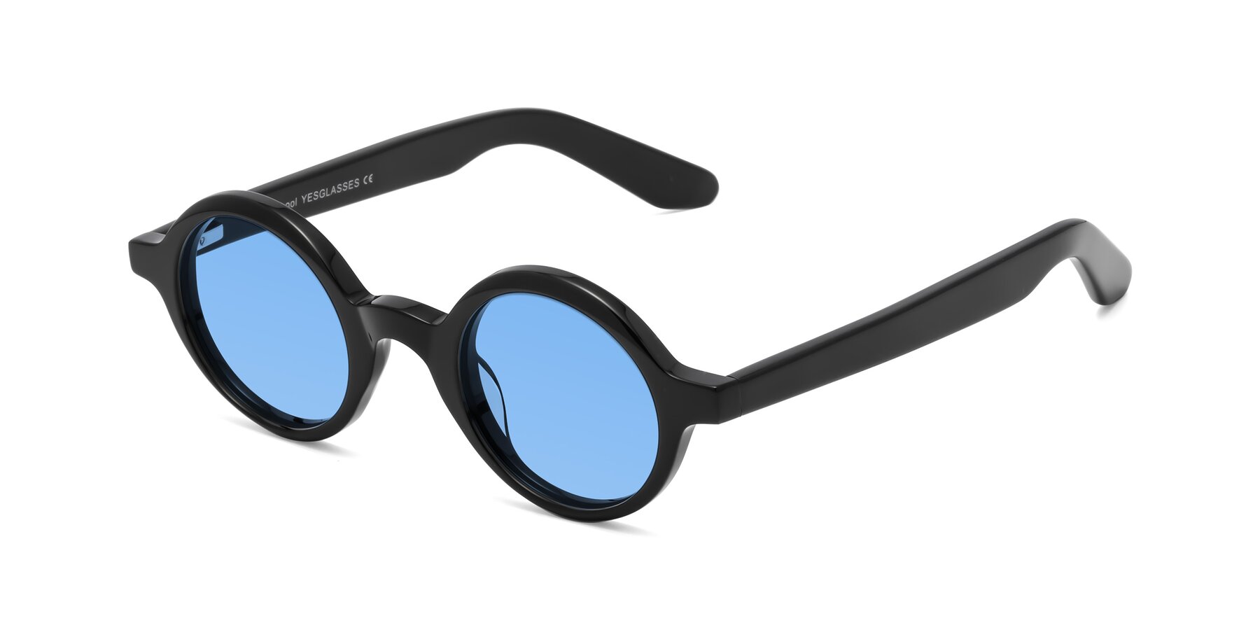 Angle of School in Black with Medium Blue Tinted Lenses