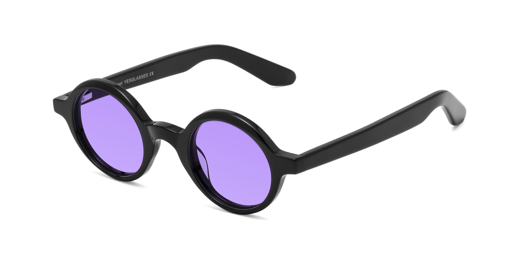 Angle of School in Black with Medium Purple Tinted Lenses
