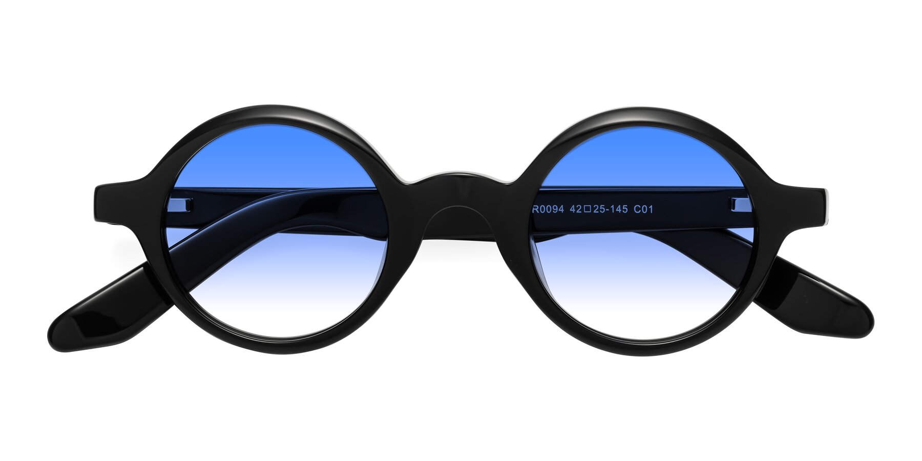 Folded Front of School in Black with Blue Gradient Lenses