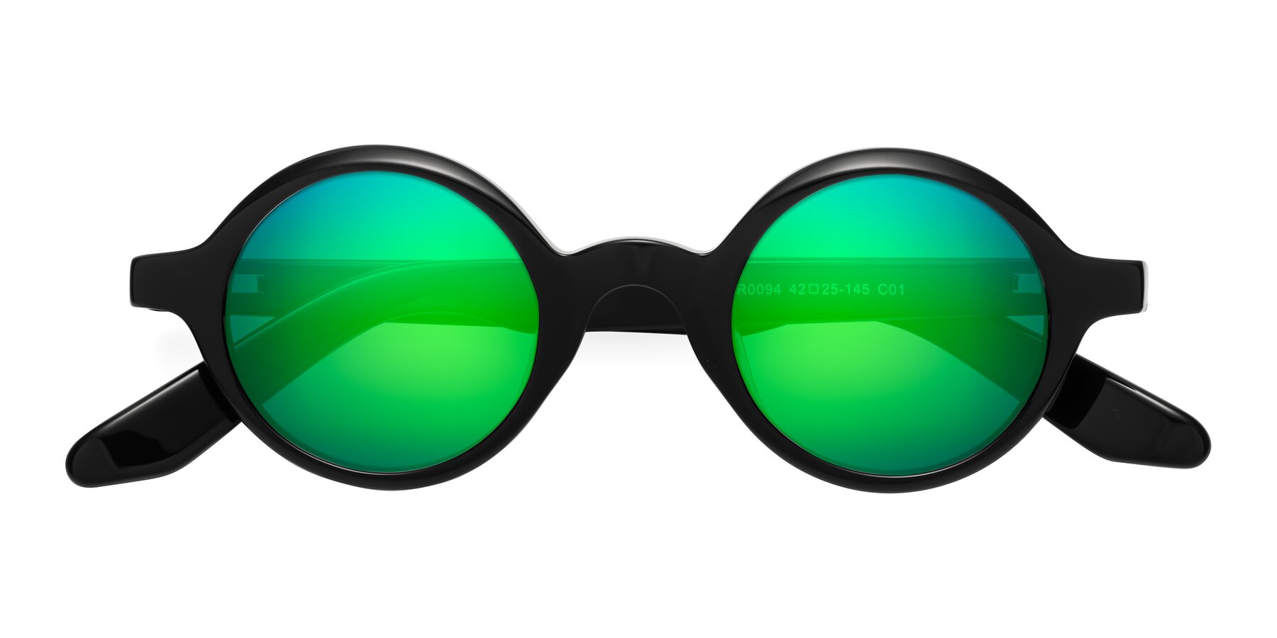Folded Front of School in Black with Green Mirrored Lenses