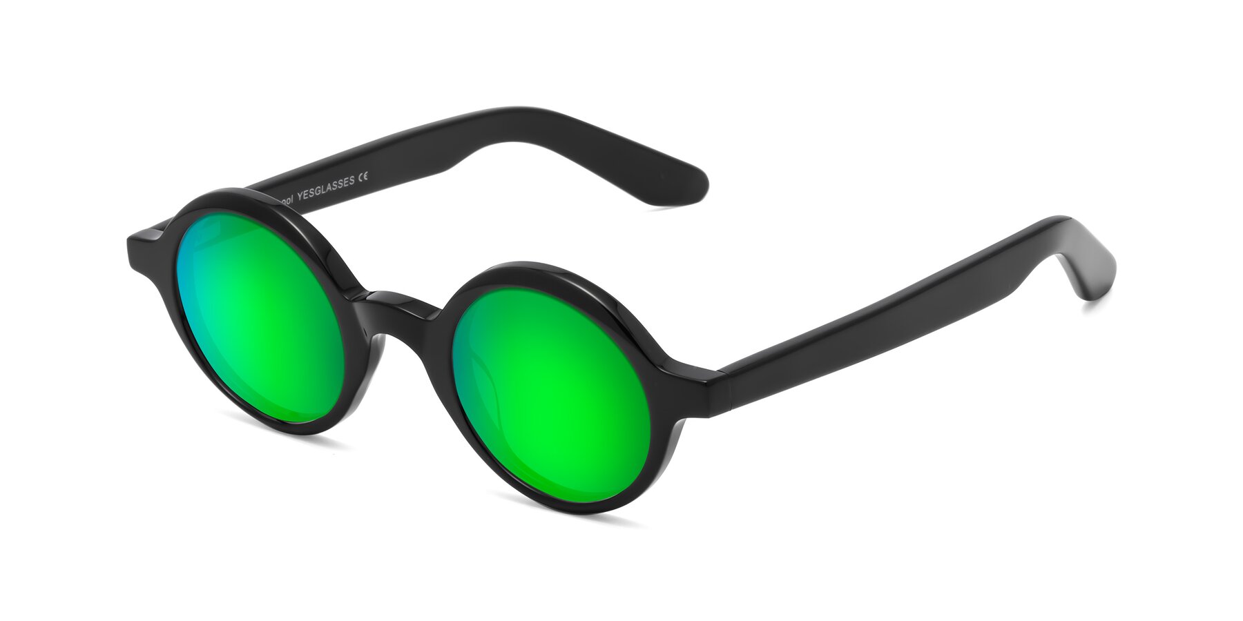 Angle of School in Black with Green Mirrored Lenses