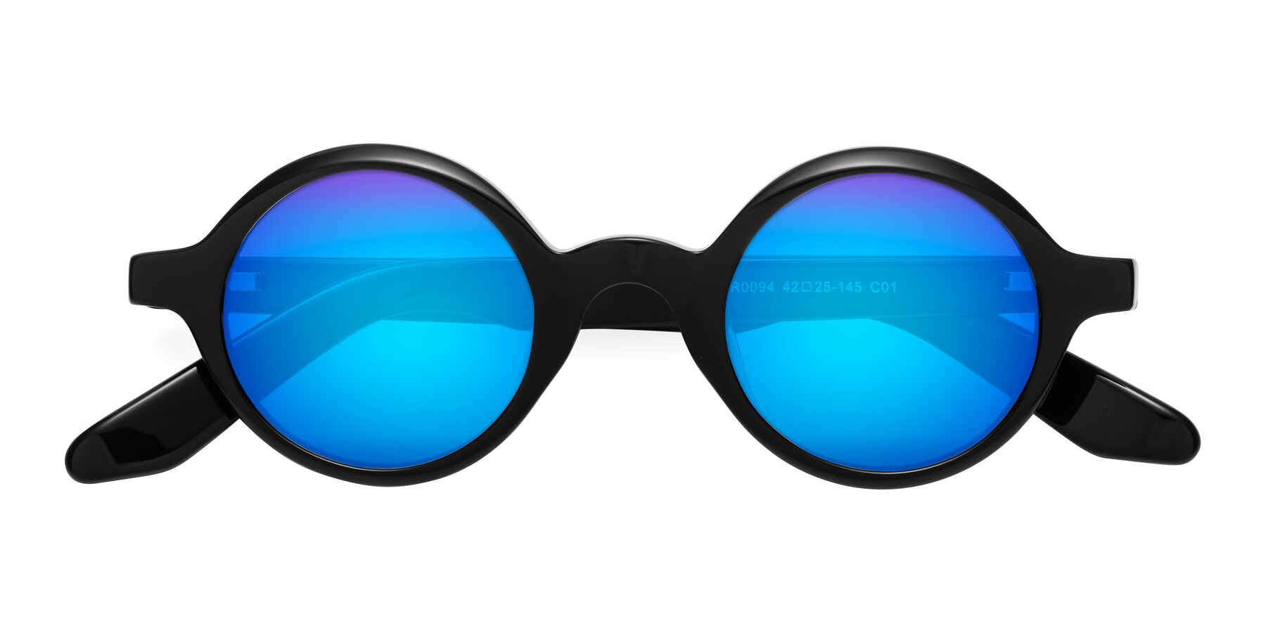 Folded Front of School in Black with Blue Mirrored Lenses