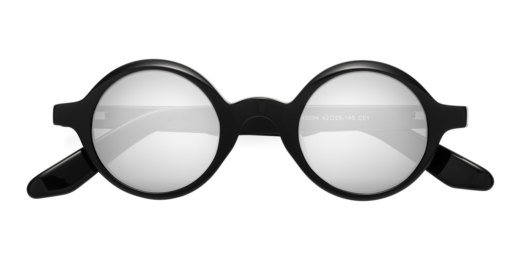 Folded Front of School in Black with Silver Mirrored Lenses