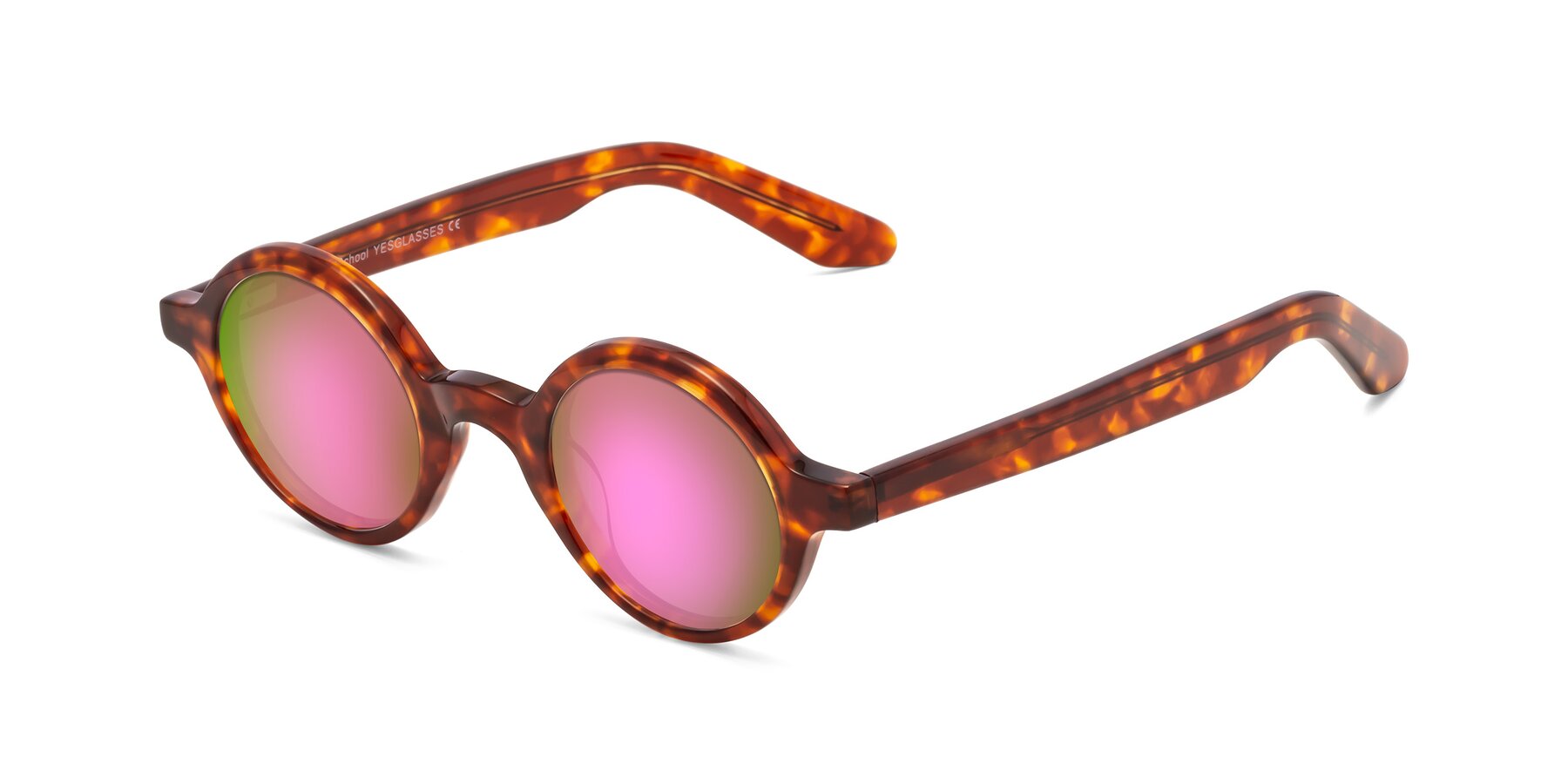 Angle of School in Tortoise with Pink Mirrored Lenses