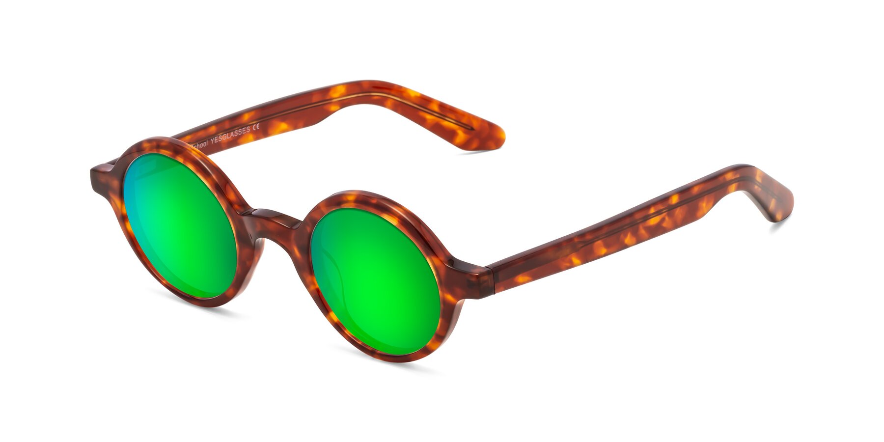 Angle of School in Tortoise with Green Mirrored Lenses