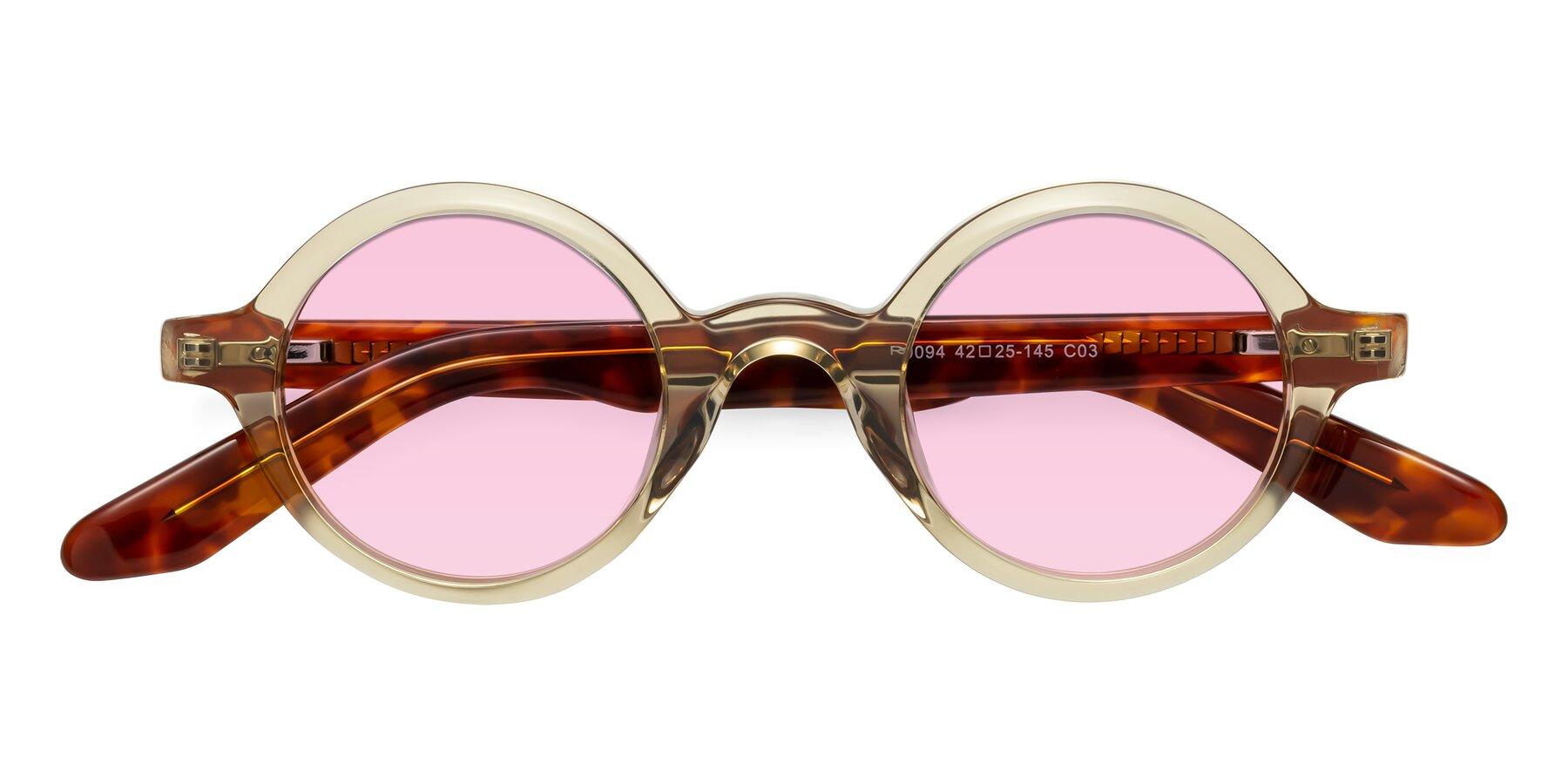 Folded Front of School in Champagne-Tortoise with Light Pink Tinted Lenses
