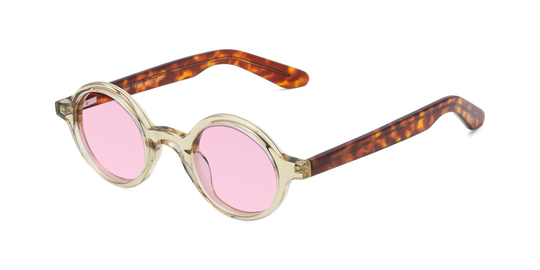 Angle of School in Champagne-Tortoise with Light Pink Tinted Lenses