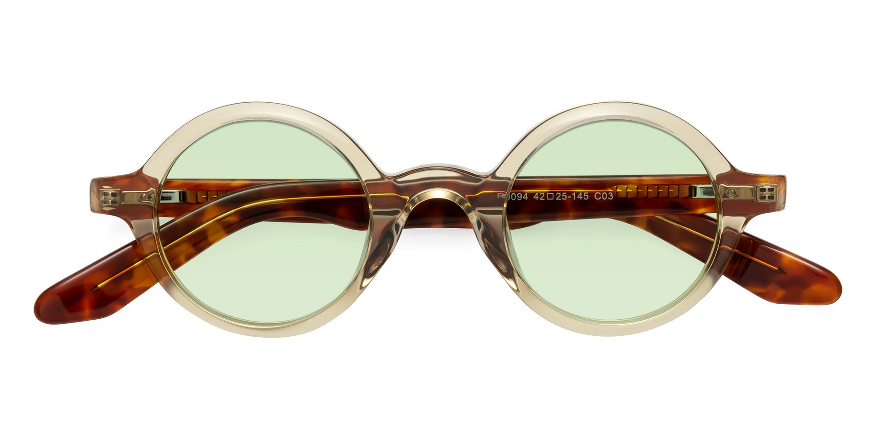 Folded Front of School in Champagne-Tortoise with Light Green Tinted Lenses