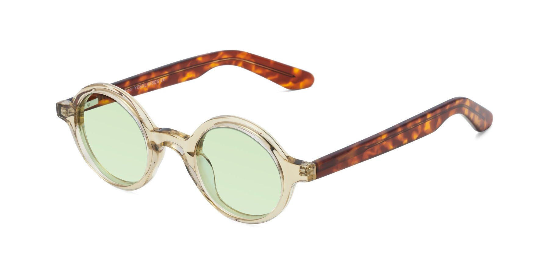 Angle of School in Champagne-Tortoise with Light Green Tinted Lenses