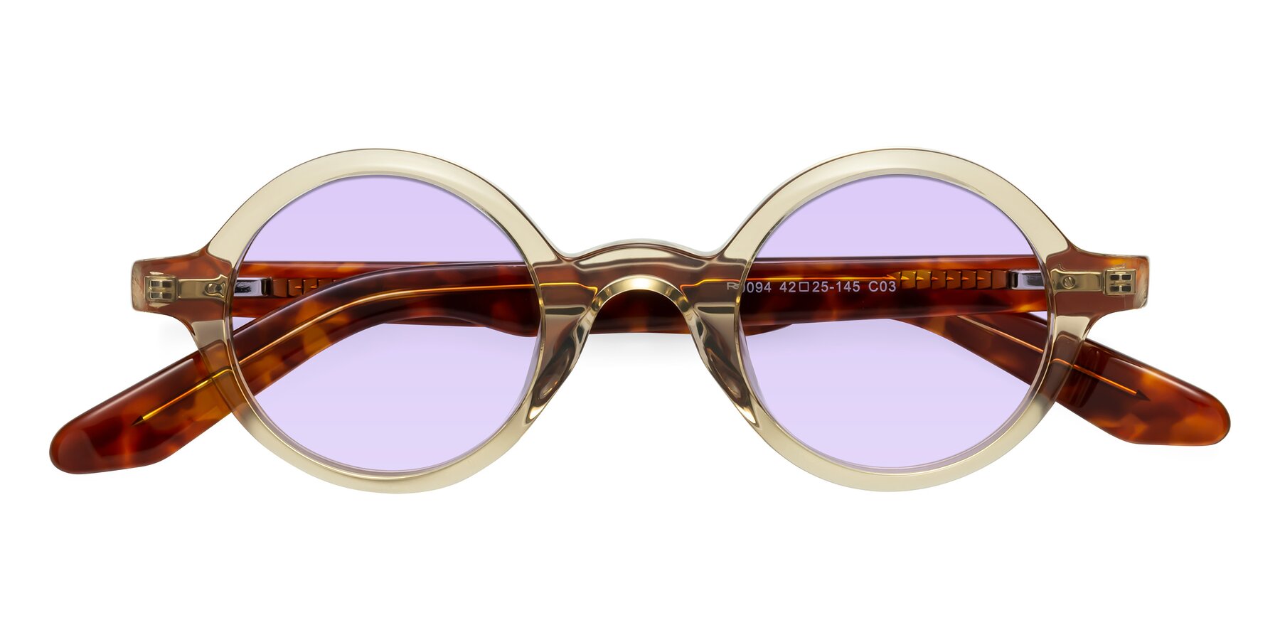 Folded Front of School in Champagne-Tortoise with Light Purple Tinted Lenses
