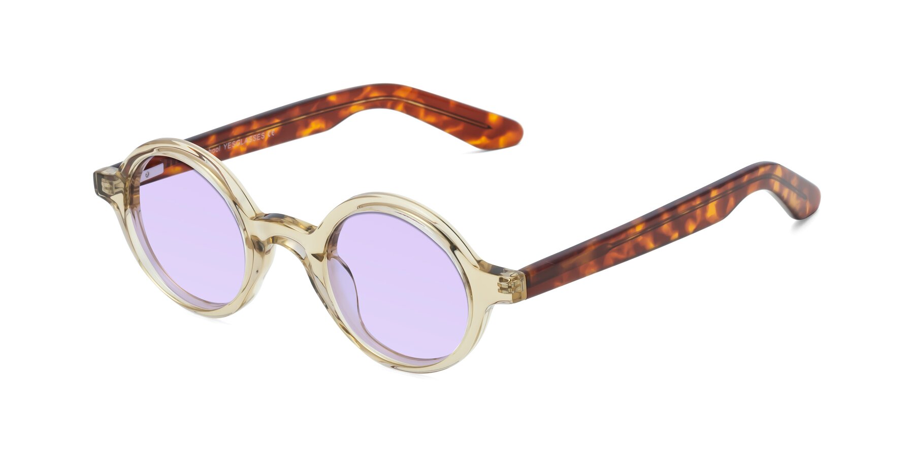 Angle of School in Champagne-Tortoise with Light Purple Tinted Lenses