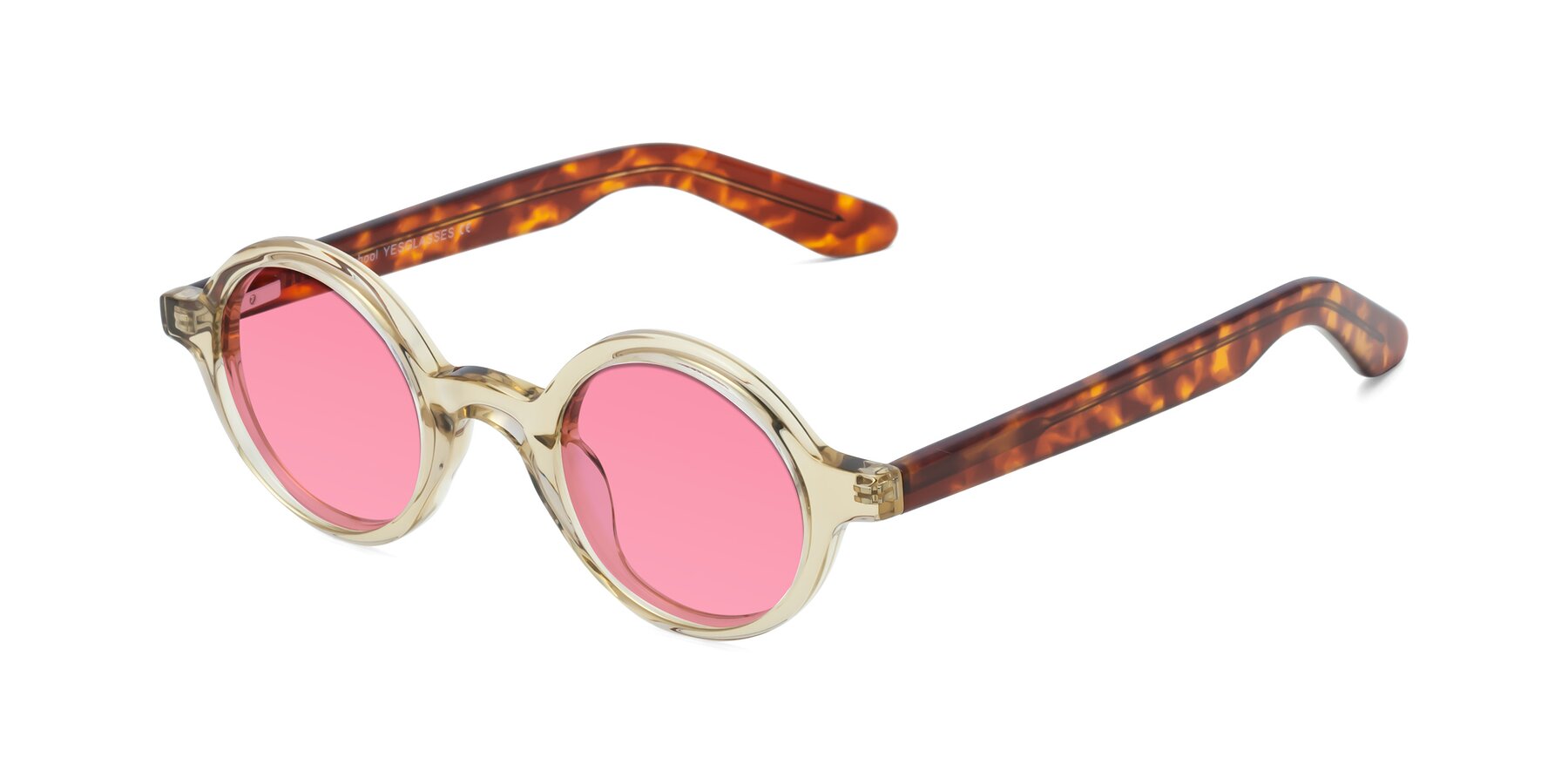 Angle of School in Champagne-Tortoise with Pink Tinted Lenses