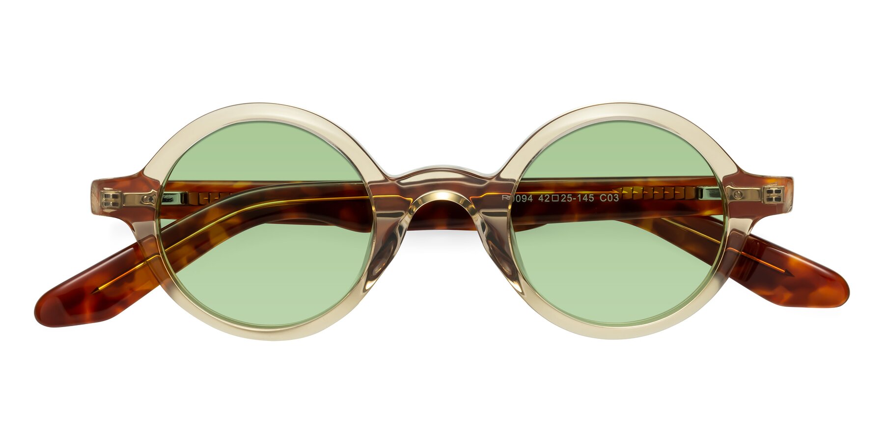 Folded Front of School in Champagne-Tortoise with Medium Green Tinted Lenses