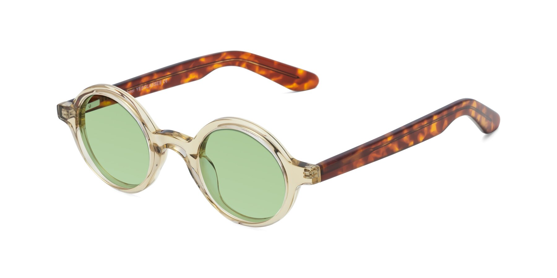 Angle of School in Champagne-Tortoise with Medium Green Tinted Lenses