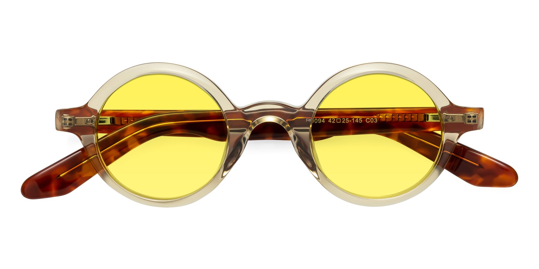 Folded Front of School in Champagne-Tortoise with Medium Yellow Tinted Lenses