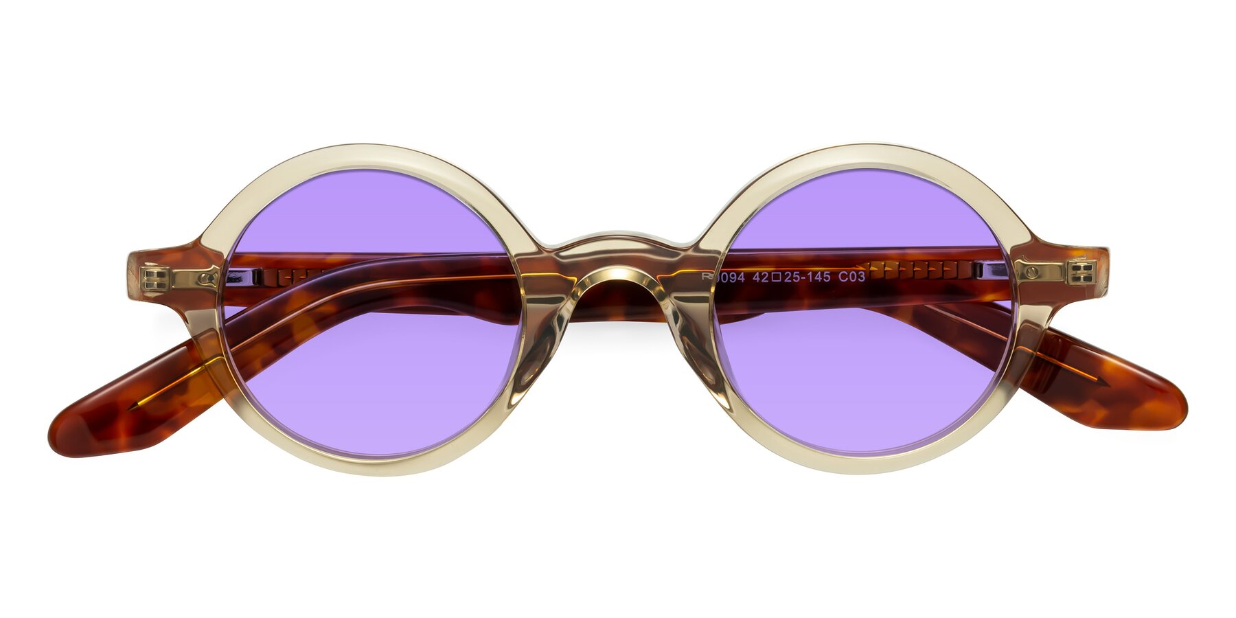 Folded Front of School in Champagne-Tortoise with Medium Purple Tinted Lenses