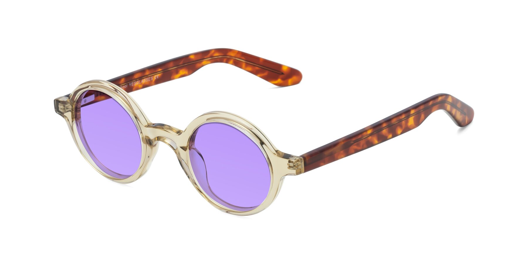 Angle of School in Champagne-Tortoise with Medium Purple Tinted Lenses