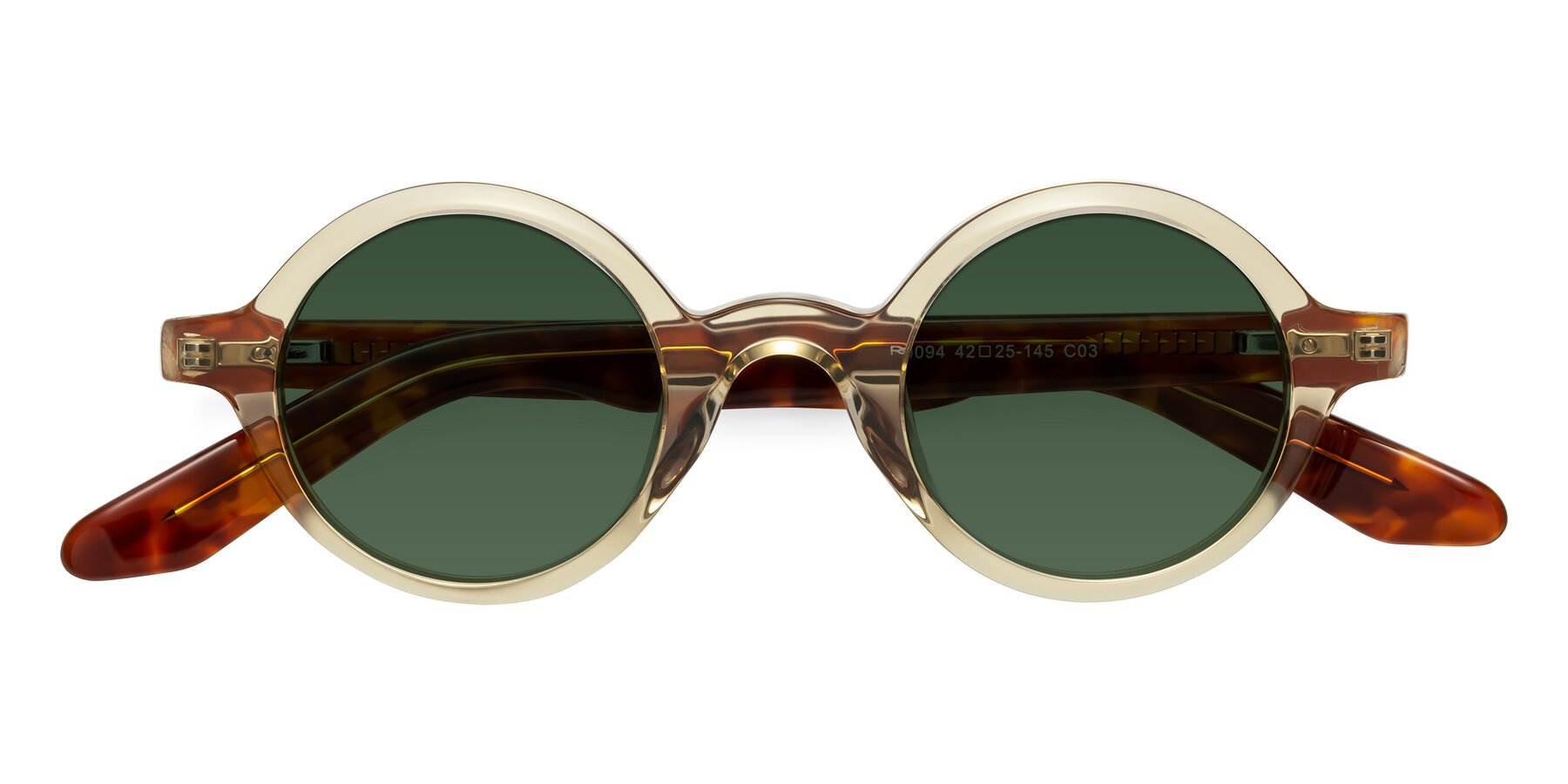 Folded Front of School in Champagne-Tortoise with Green Tinted Lenses