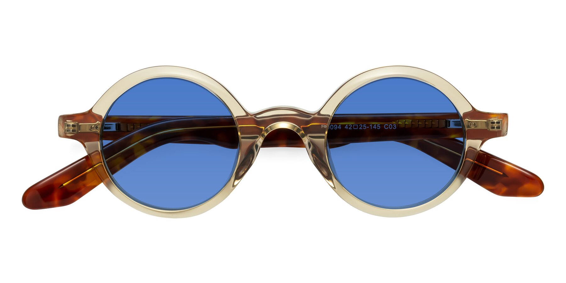 Folded Front of School in Champagne-Tortoise with Blue Tinted Lenses