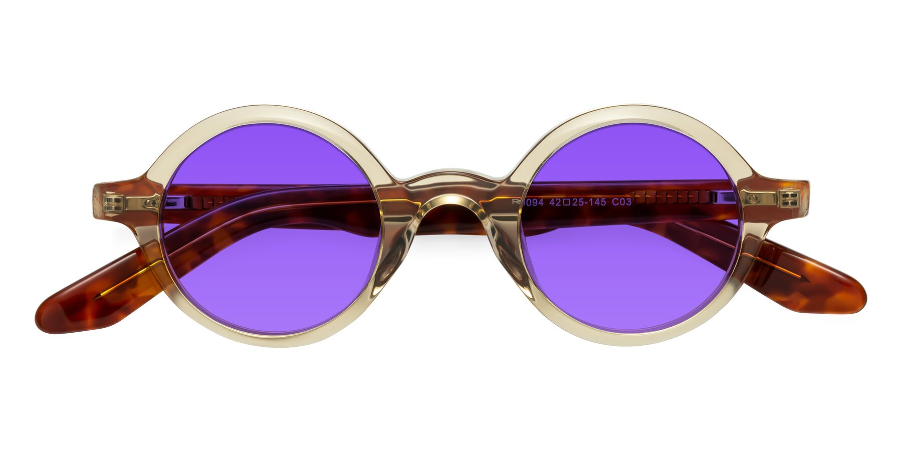 Folded Front of School in Champagne-Tortoise with Purple Tinted Lenses