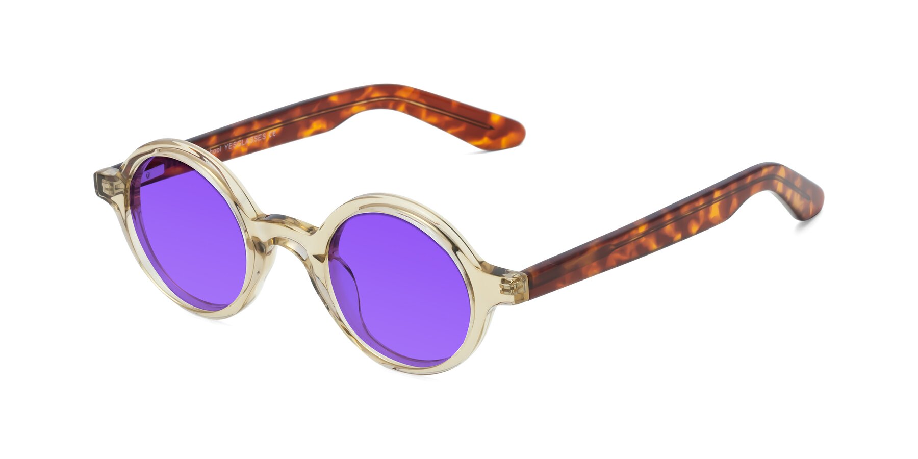 Angle of School in Champagne-Tortoise with Purple Tinted Lenses
