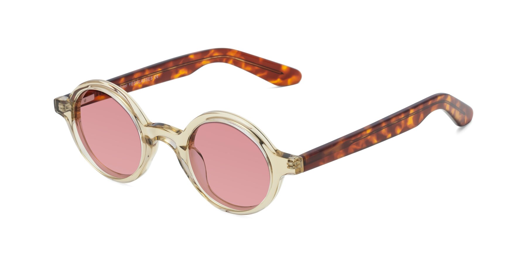 Angle of School in Champagne-Tortoise with Medium Garnet Tinted Lenses