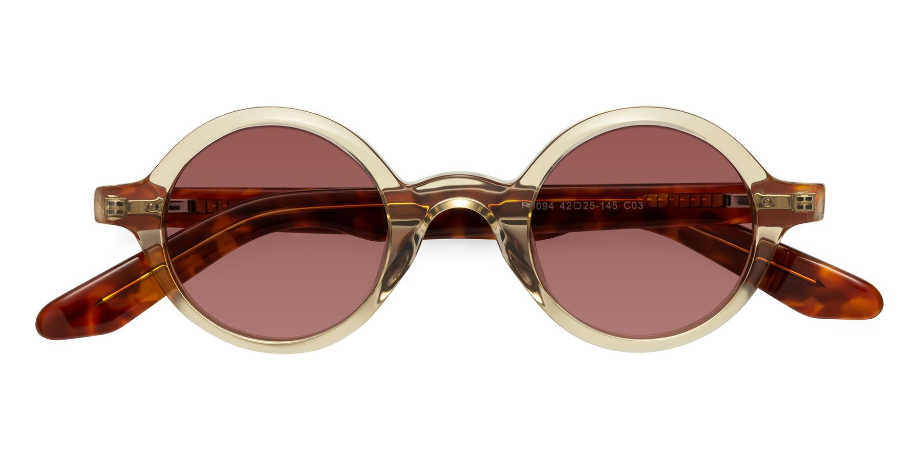 Folded Front of School in Champagne-Tortoise with Garnet Tinted Lenses