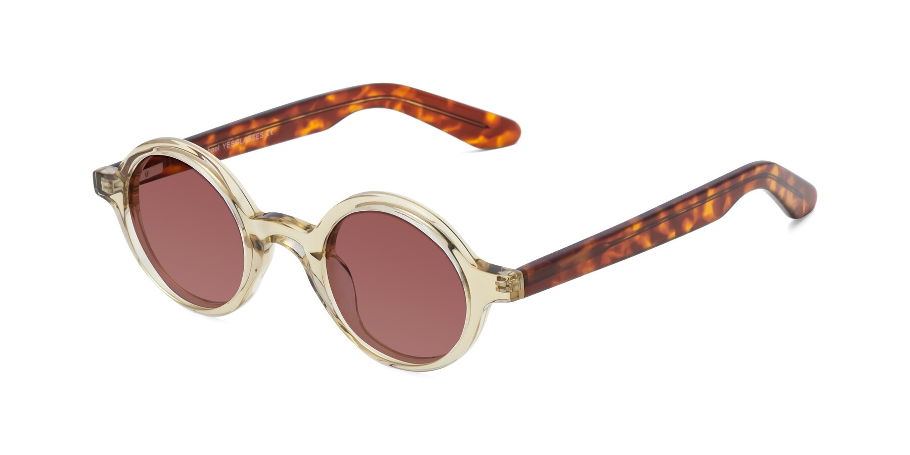 Angle of School in Champagne-Tortoise with Garnet Tinted Lenses