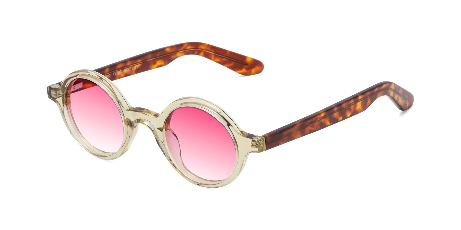 Angle of School in Champagne-Tortoise with Pink Gradient Lenses