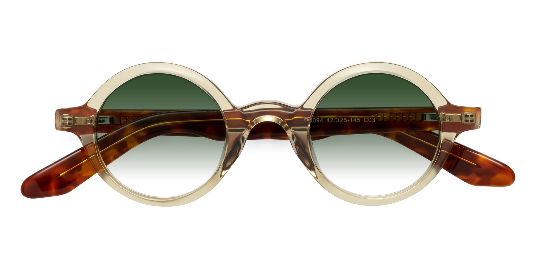 Folded Front of School in Champagne-Tortoise with Green Gradient Lenses