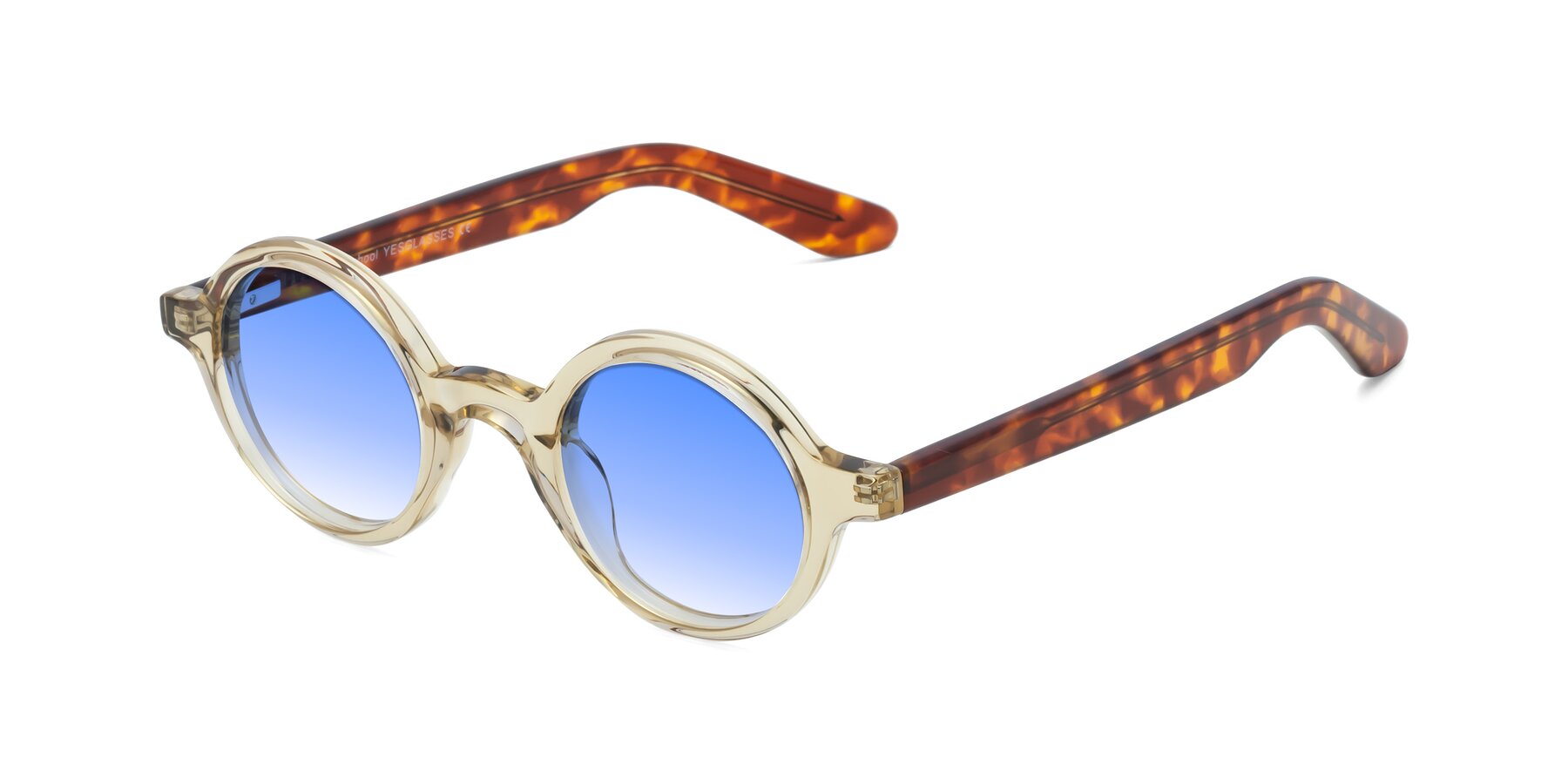 Angle of School in Champagne-Tortoise with Blue Gradient Lenses
