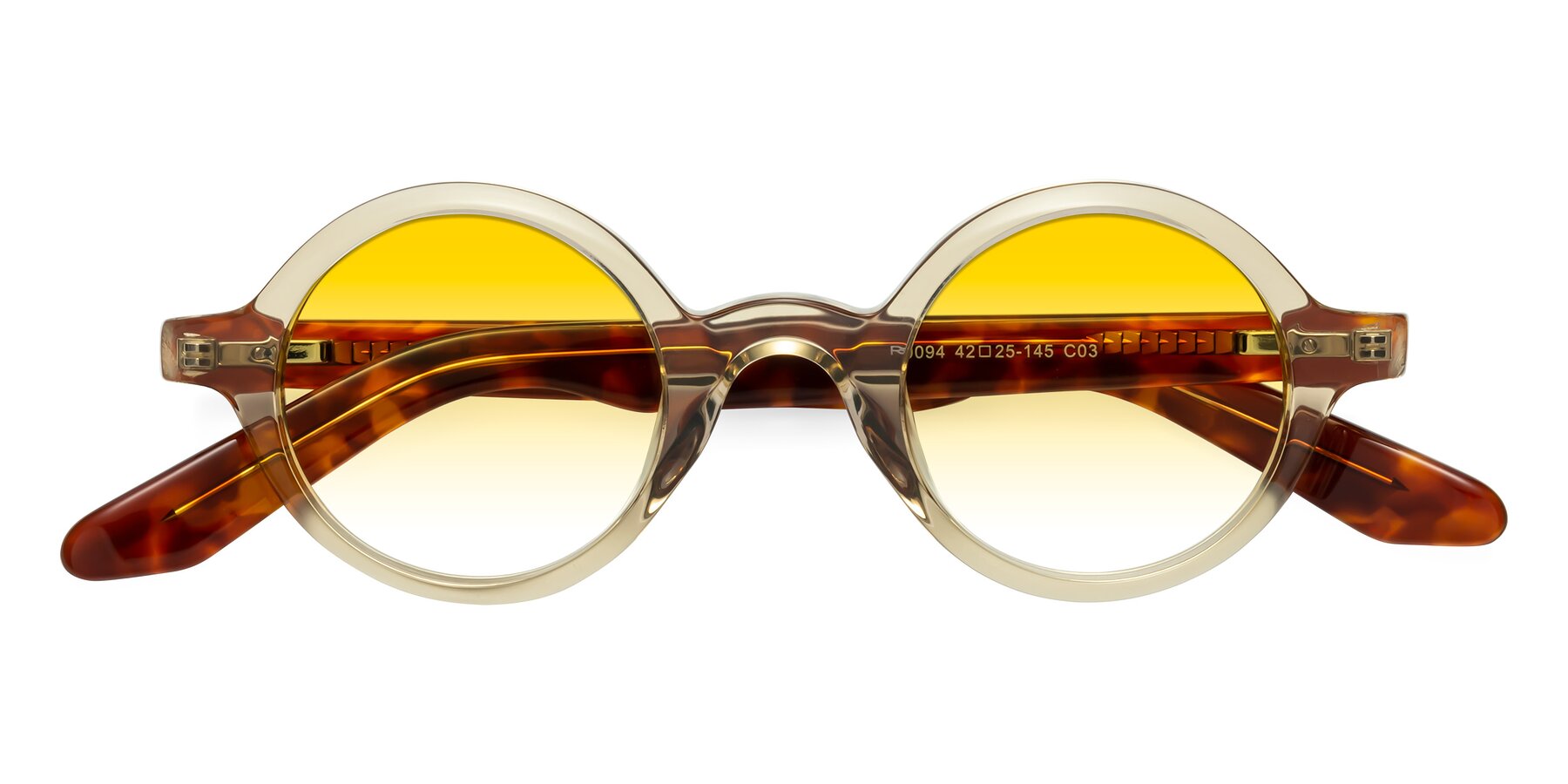 Folded Front of School in Champagne-Tortoise with Yellow Gradient Lenses